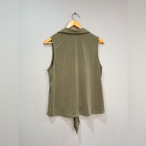 Sage Green Envelope Sleeveless Tie Blouse Size M VGUC - Picture 4 of 7